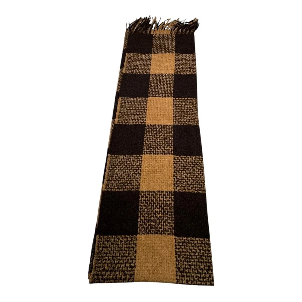 Buffalo Check‎ Plaid Scarf Brown Tan Fringe Accents Unisex Warm Winter